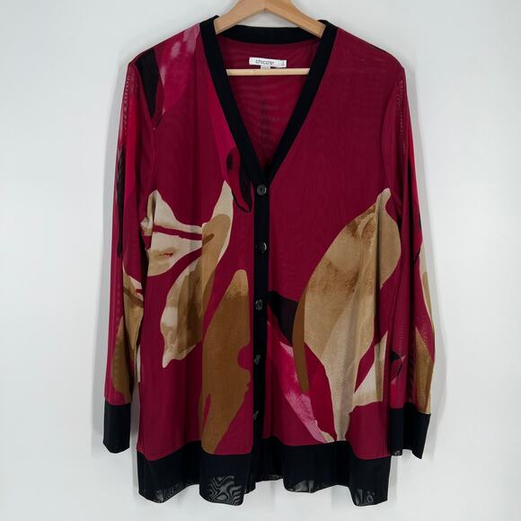 Chico's Sweaters - Chicos Abstract Mesh Cardigan Womens 2 US Large Pink Blossom Button V Neck Sheer
